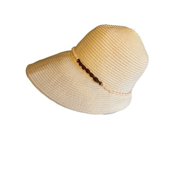 Womans Front Brim Sun Hat Off White Crochet Detail One Size - Picture 2 of 6